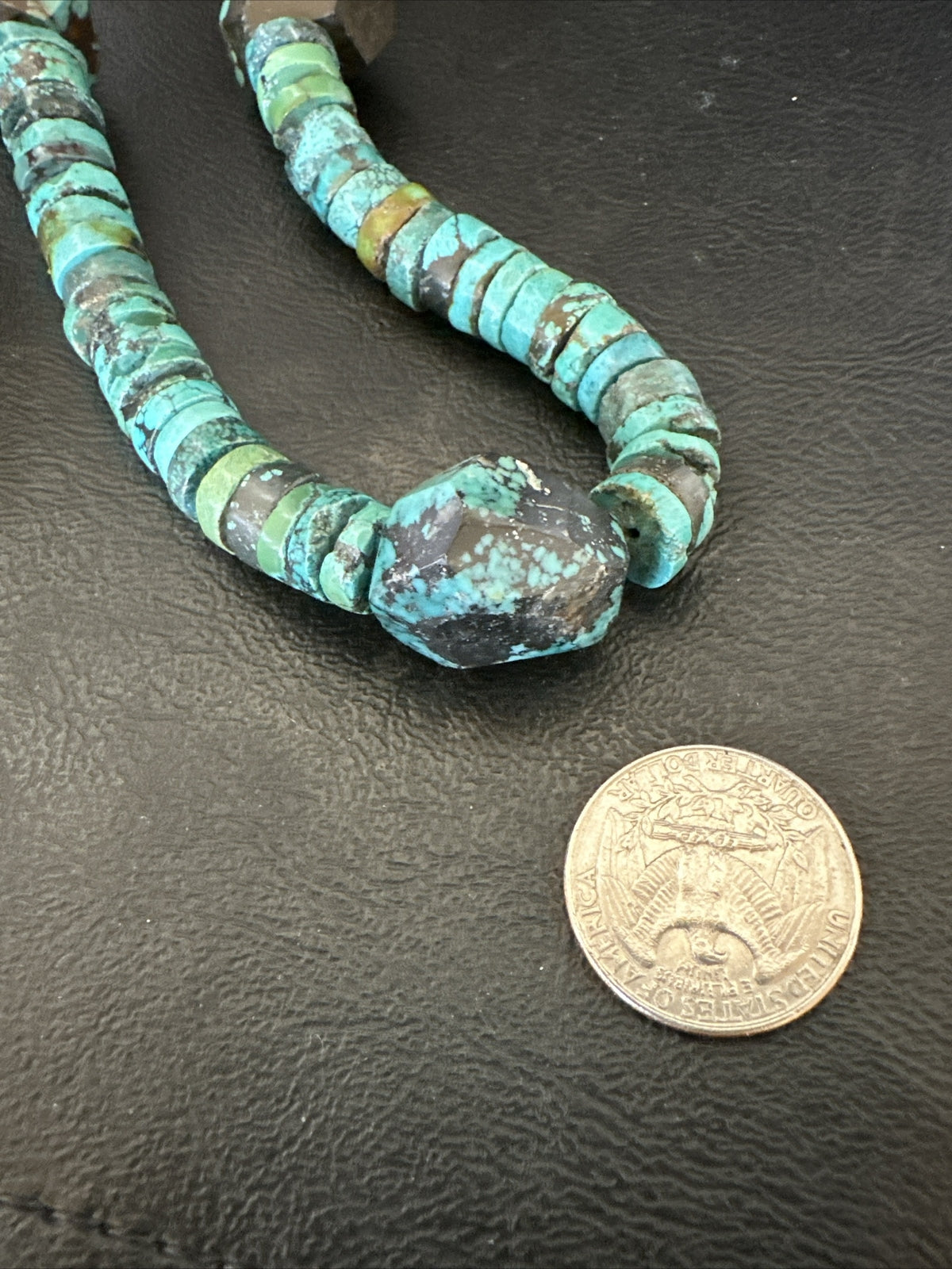 Native Turquoise Nugget Heishi Bead Navajo Sterling Silver Necklace 17745