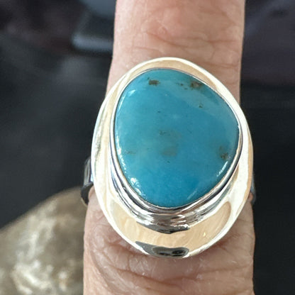 Southwestern Sterling Silver Blue Kingman Turquoise Ring Size 7 18503