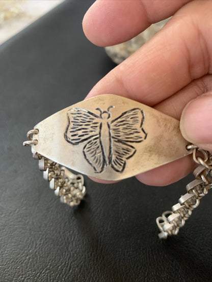 Butterfly Navajo Sterling Silver Old Pawn Link Bracelet 01467