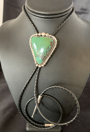 Men's Green Spider Web Turquoise Navajo Bolo Tie | Sterling Silver | Authentic Native American Handmade | 12904