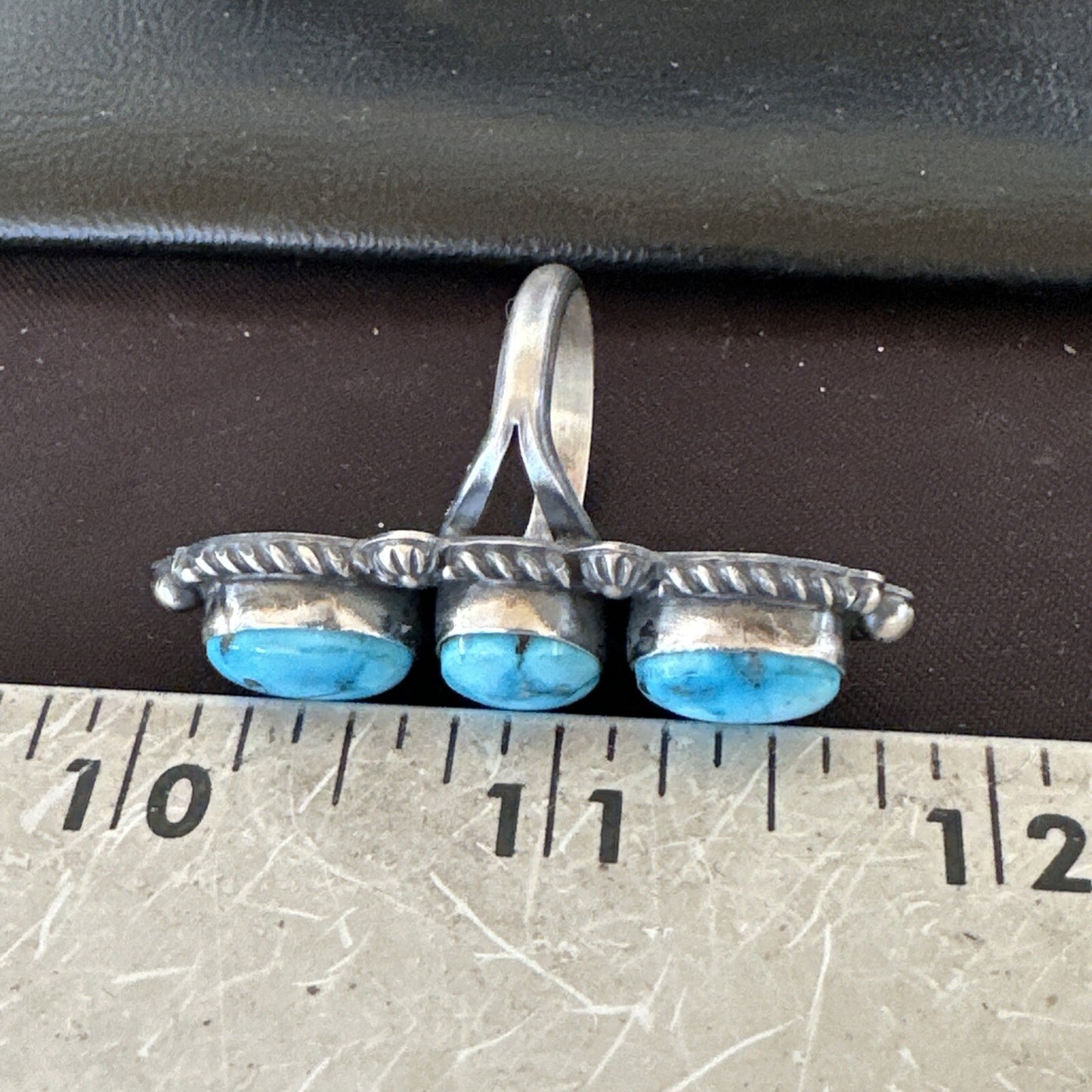 Navajo Sterling Silver Cluster Blue Turquoise 3 Stone Ring Sz 8 18597