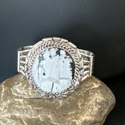 White Buffalo Turquoise Navajo Cuff Bracelet | Sterling Silver | Authentic Native American Handmade | 19279