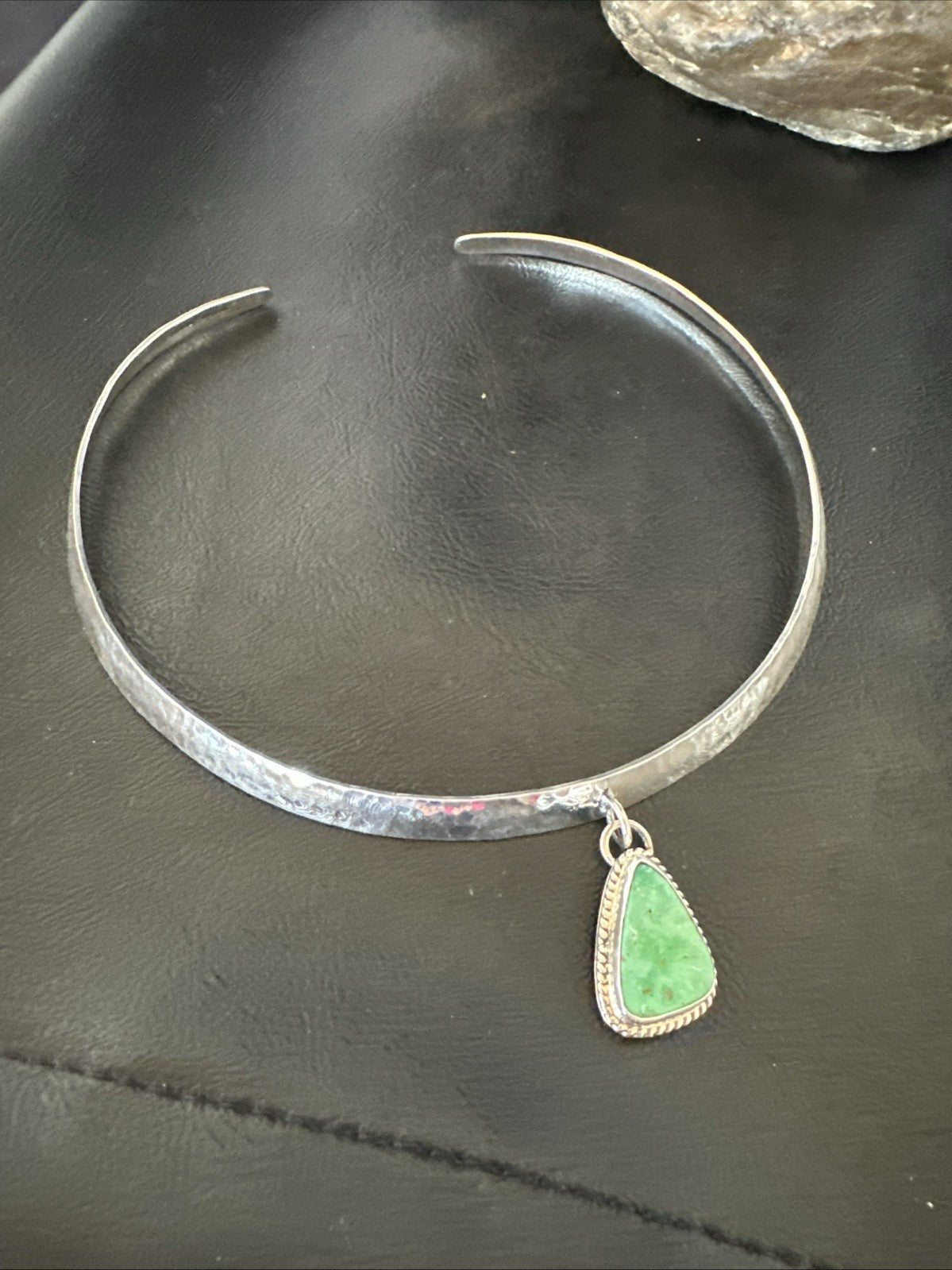 H Joe Navajo Sterling Silver Green Turquoise Collar Choker Necklace 15” 19437