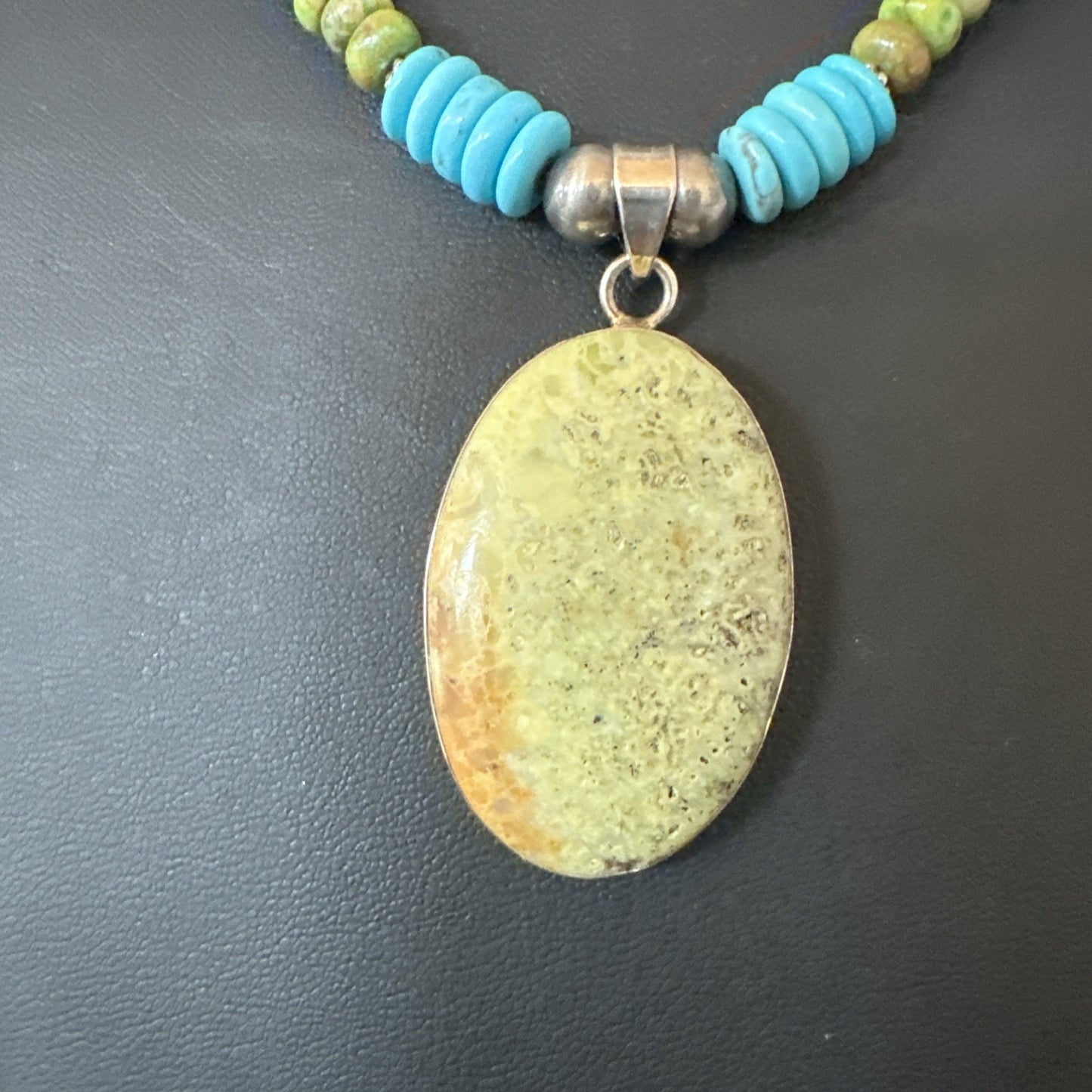 Green Gaspeite Pendant Blue Turquoise Navajo Sterling Silver Necklace 20" 19668