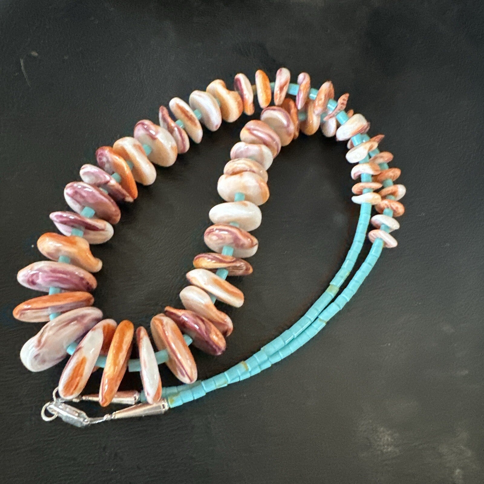 Spiny Oyster Turquoise Heishi Navajo Sterling Silver Necklace 22" 17756
