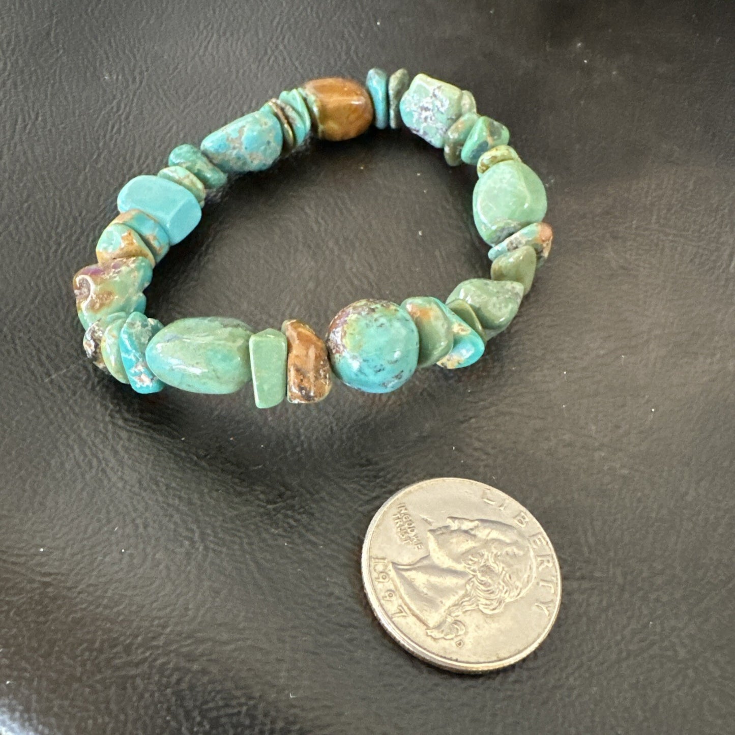 Mens Womens Blue Green Turquoise Stretch Stone Friendship Bracelet 7" 18857