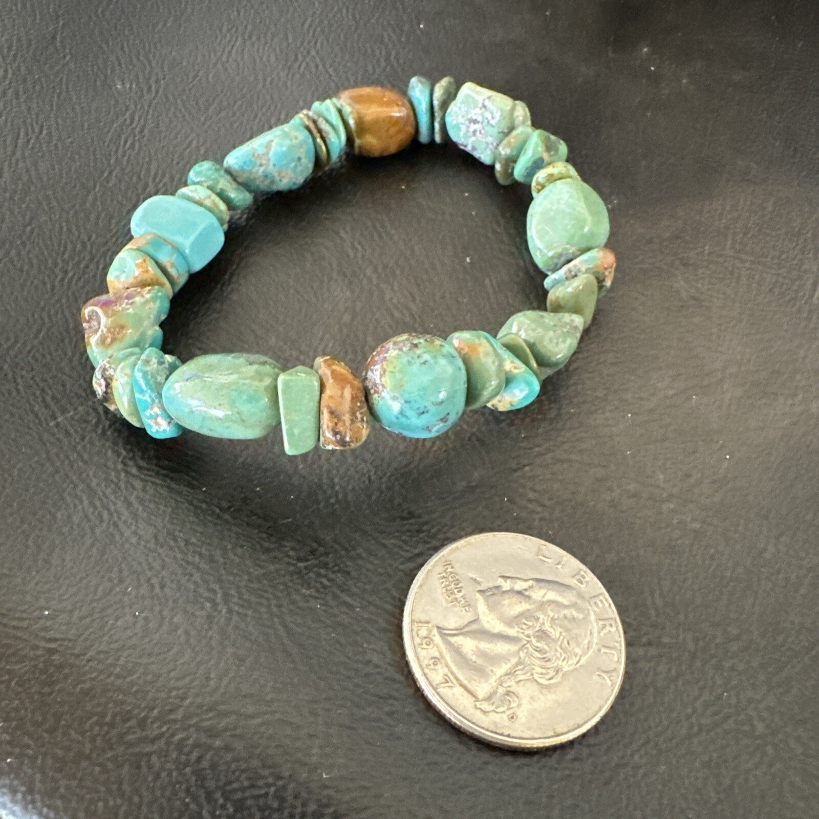 Mens Womens Blue Green Turquoise Stretch Stone Friendship Bracelet 7" 18857