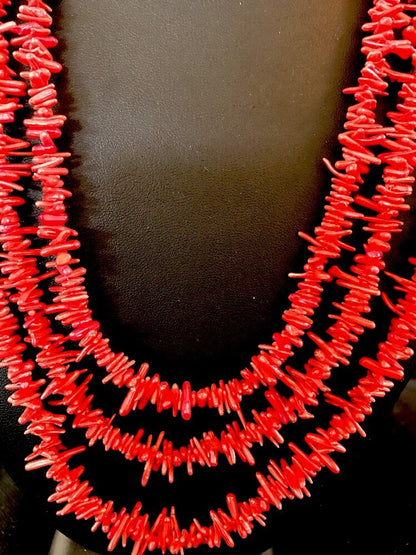 Navajo Indian 3S Red Natural Branch Coral Sterling Silver Necklace 17709