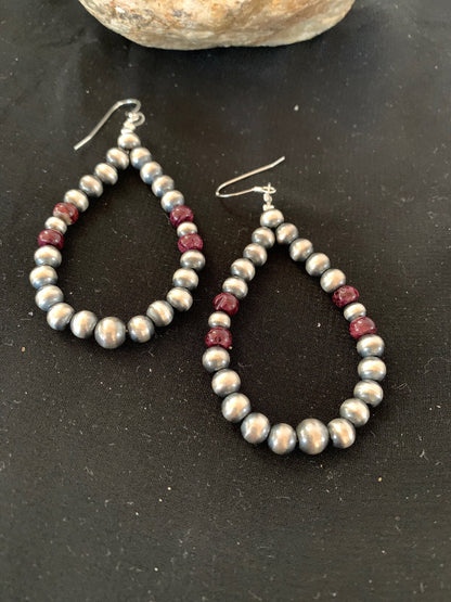 Native Purple Spiny Oyster Sterling Silver Beads Navajo Earrings 3248