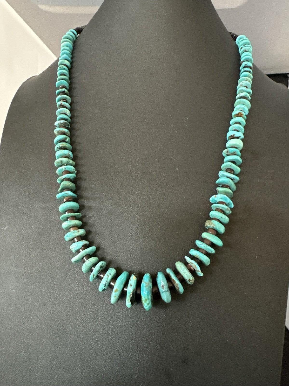 Navajo Blue Turquoise Shell Sterling Silver 24” Necklace 19710