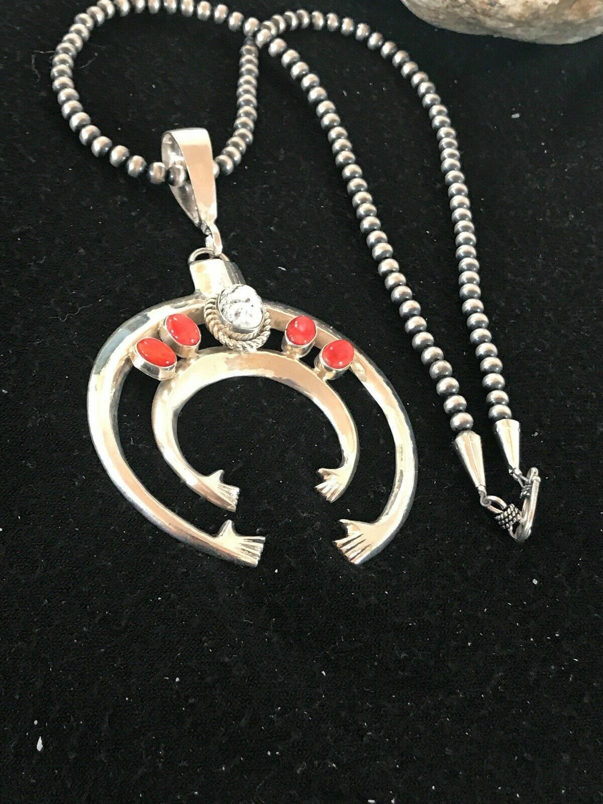 Spiny Oyster Naja Pendant Navajo Sterling Silver Squash Blossom Necklace 08508