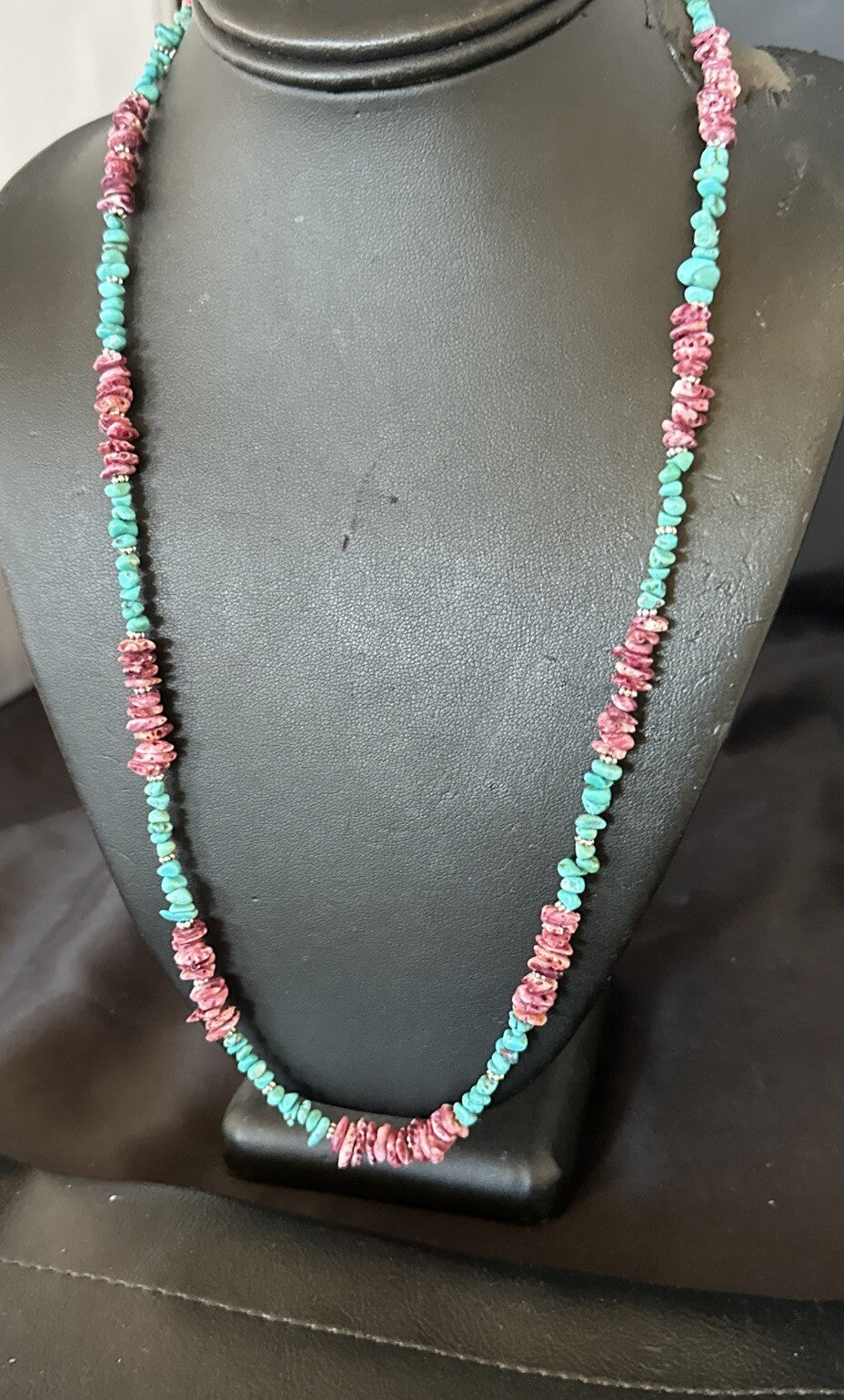Mens  Spiny Blue Turquoise Navajo Sterling Silver Necklace 24” 18161