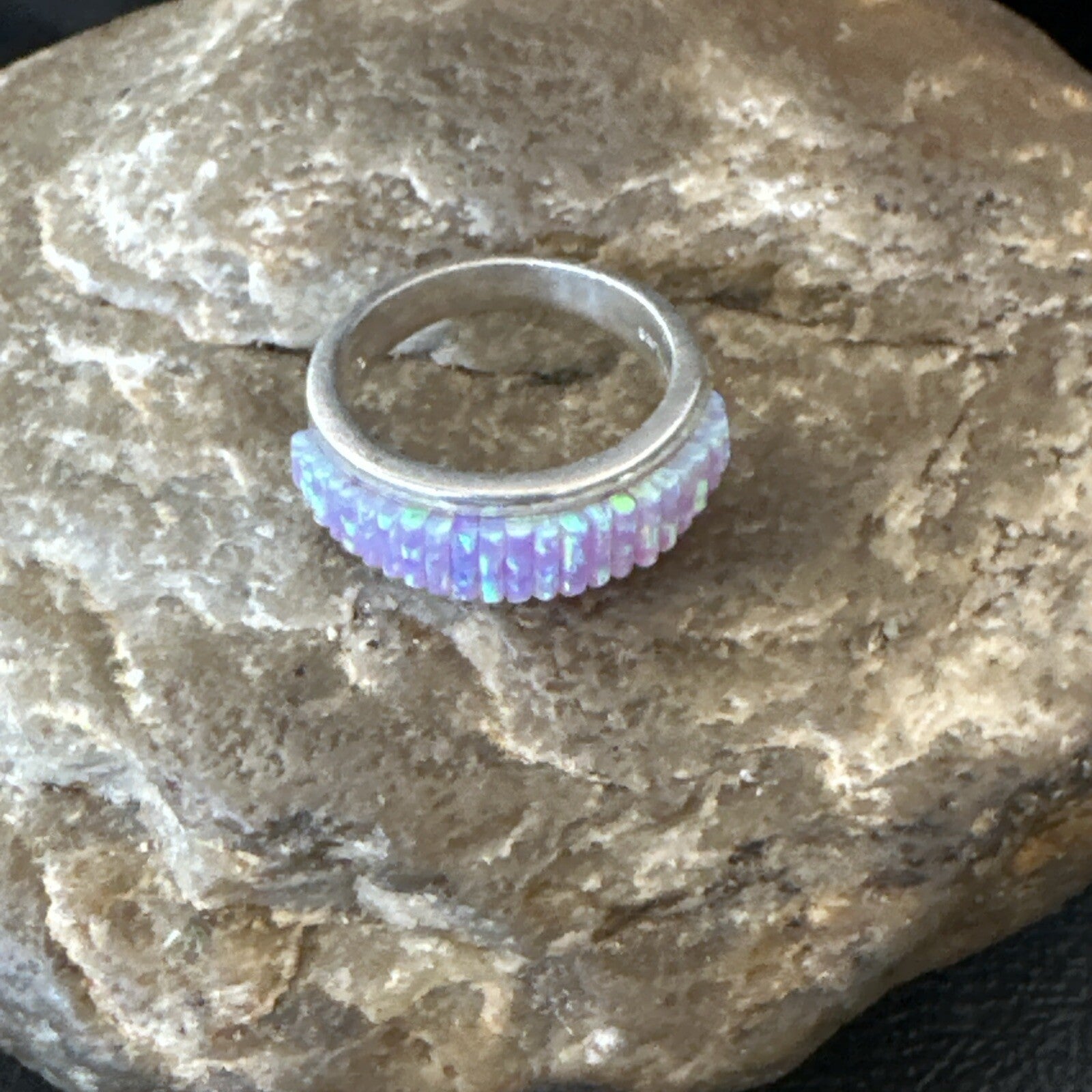 Pink Opal Navajo Sterling Silver Band Inlay Ring Size 6 18783