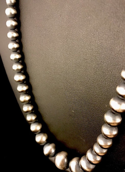 Navajo Pearls Graduated Sterling Silver Bead Necklace 36"