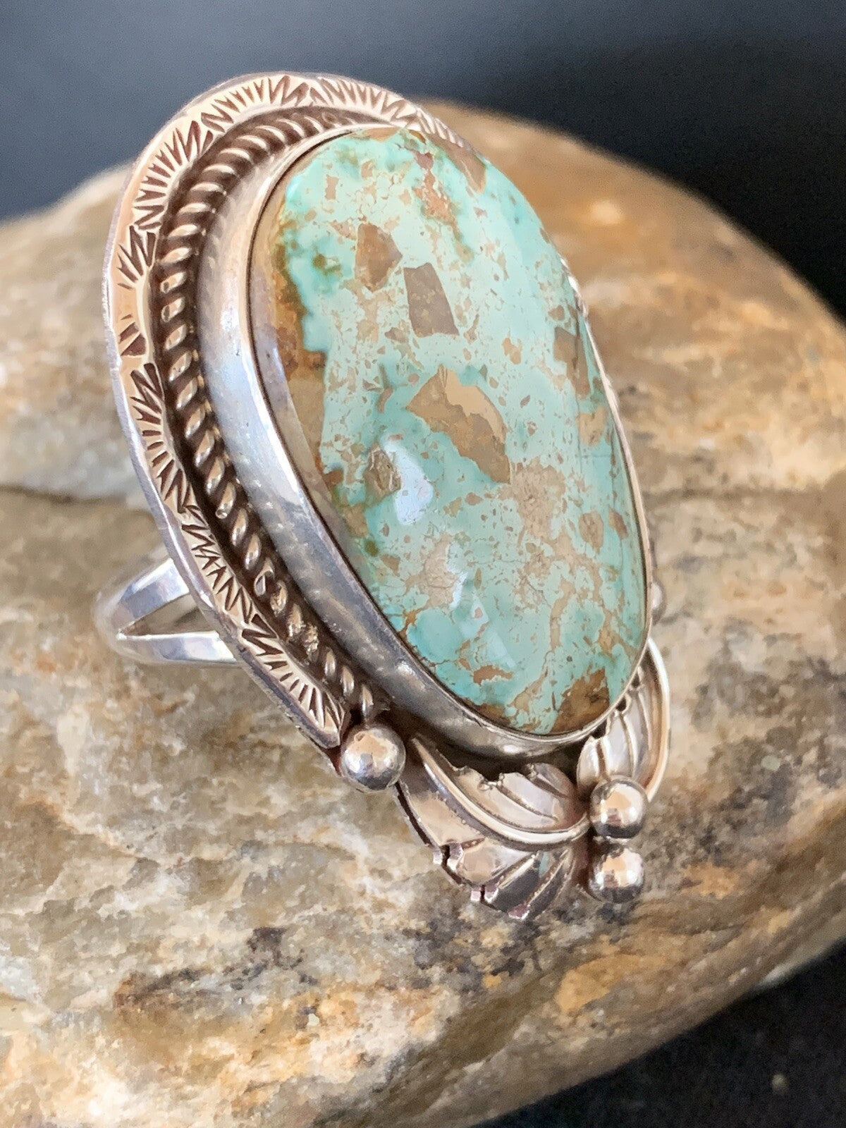 Mens Navajo Sterling Silver Blue Green Royston Turquoise Ring Size 9 19286