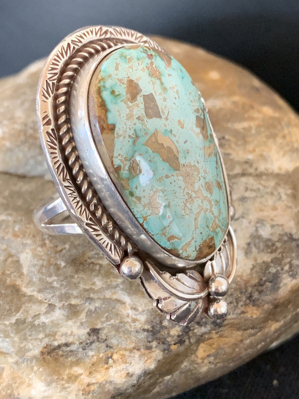 Men's Navajo Blue Green Royston Turquoise Ring Size 9 | Sterling Silver | Authentic Native American Handmade | 19286