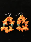 Orange Coral Turquoise Navajo Earrings | Sterling Silver | Authentic Native American Handmade | 01776