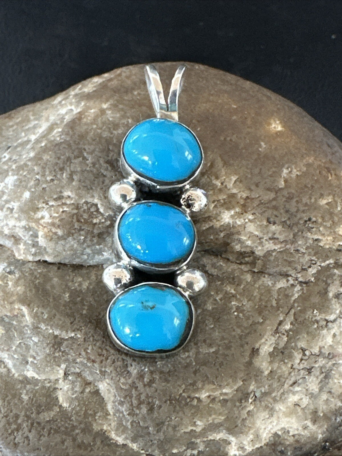 Robin Egg Turquoise 3 Stone Navajo Sterling Silver Cluster Pendant 18337