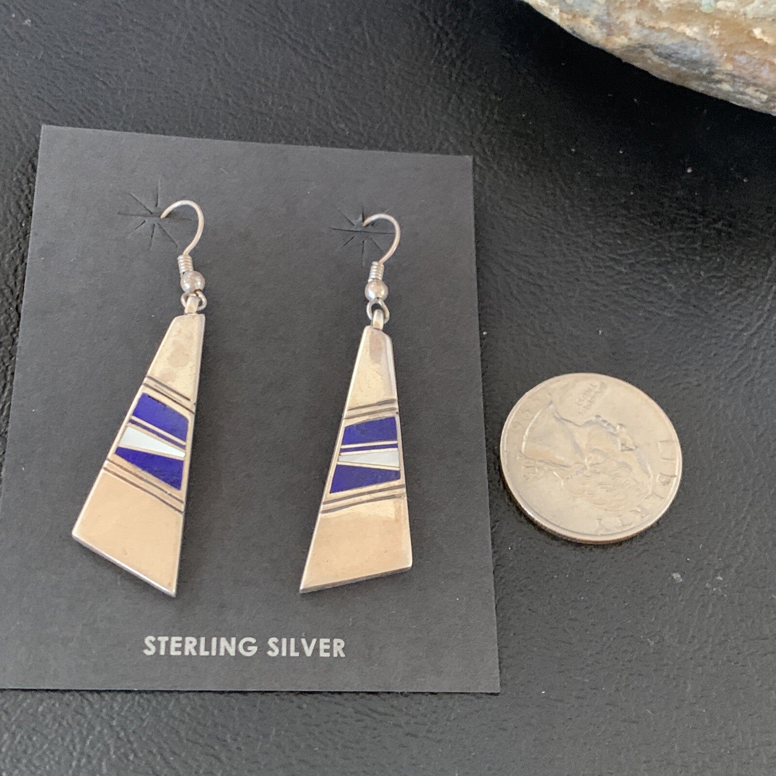 Navajo Inlay Lapis Lazuli Dangle Earrings Sterling Silver 1.5" 13028