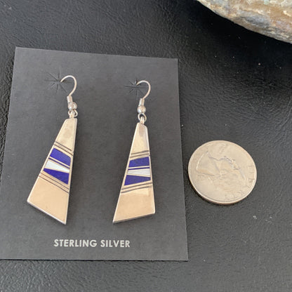 Navajo Inlay Lapis Lazuli Dangle Earrings Sterling Silver 1.5" 13028