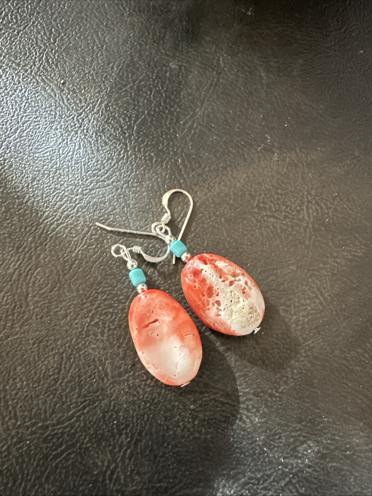 Navajo Sterling Red Spiny Oyster Turquoise Bead Earrings 18692