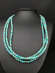 Turquoise 3 Strands Southwestern Necklace 21" | Sterling Silver | Authentic Native American Handmade | 01097