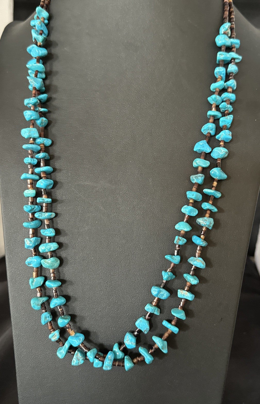 Santo Domingo Kingman Turquoise Heishi Sterling Silver Bead 30” Necklace 19553