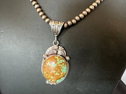 Mens Blue Turquoise#8 Pendant Navajo Sterling Silver Necklace 18070