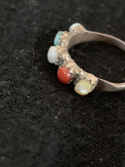 Opal Coral & Turquoise Zuni Sterling Silver Ring Size 6.5 8838