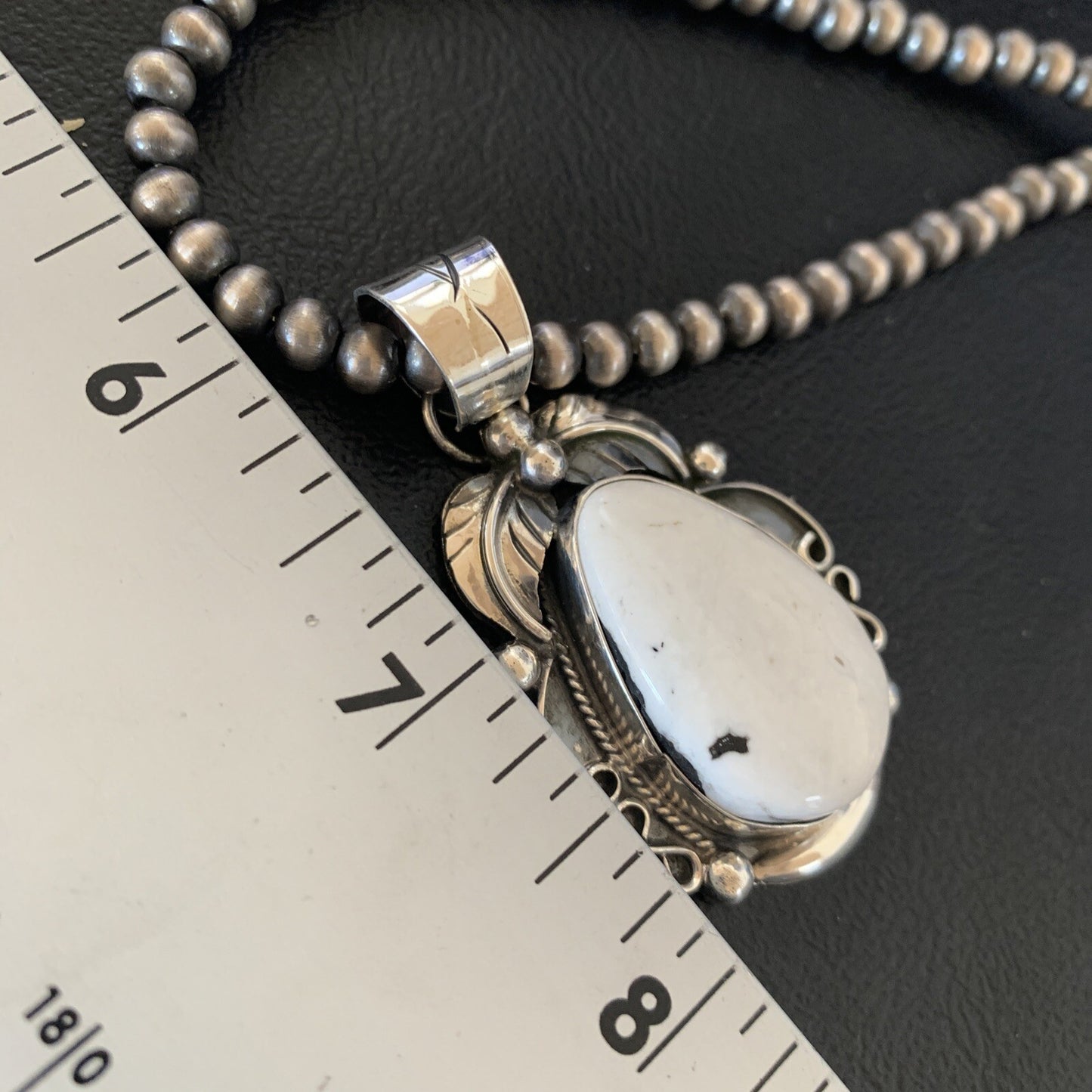 Men White Buffalo Turquoise Pendant Sterling Silver Beads Necklace 12668N