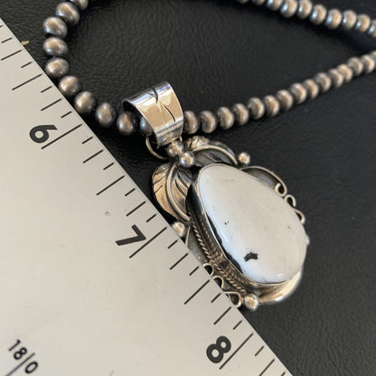 Men White Buffalo Turquoise Pendant Sterling Silver Beads Necklace 12668N