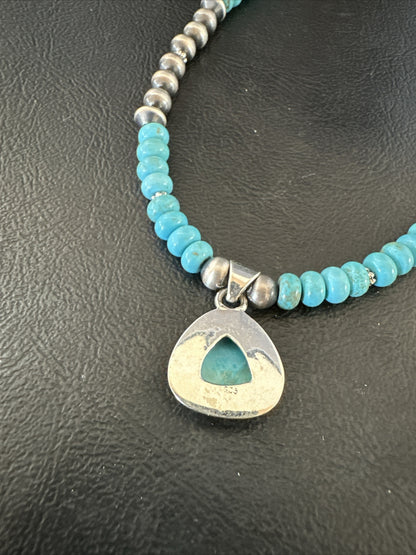WoMens Blue Kingman Turquoise Pendant Navajo Sterling Silver Necklace 21" 17959