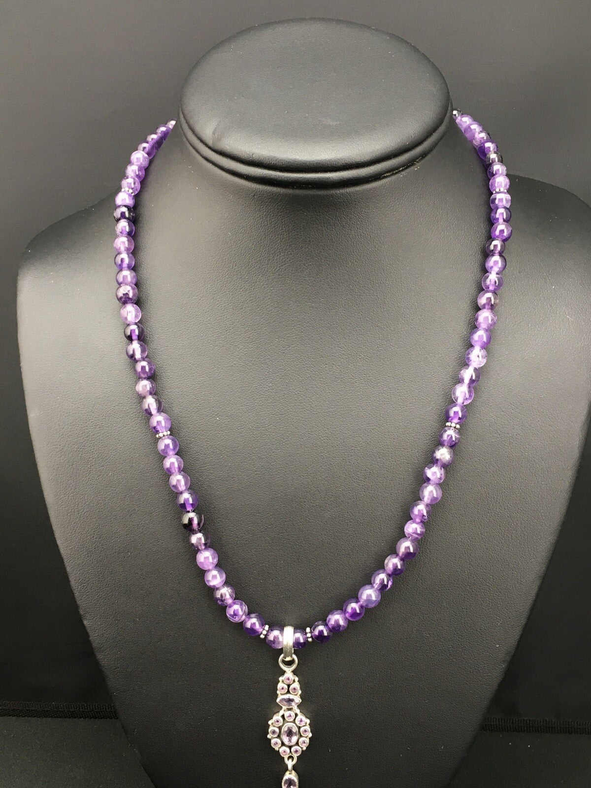 Amethyst Pendant Southwesten Navajo Sterling Silver Beads Necklace 19" 04914