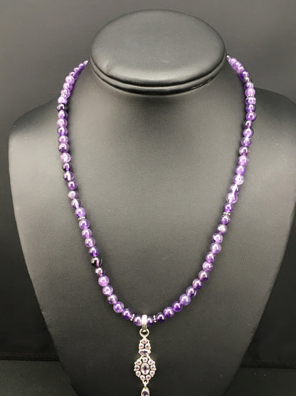 Amethyst Pendant Southwesten Navajo Sterling Silver Beads Necklace 19" 04914