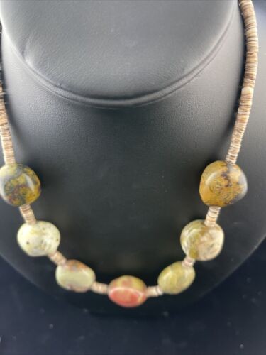 Native American Chunky Sterling Necklace Faceted Jasper Turquoise 17" 10077