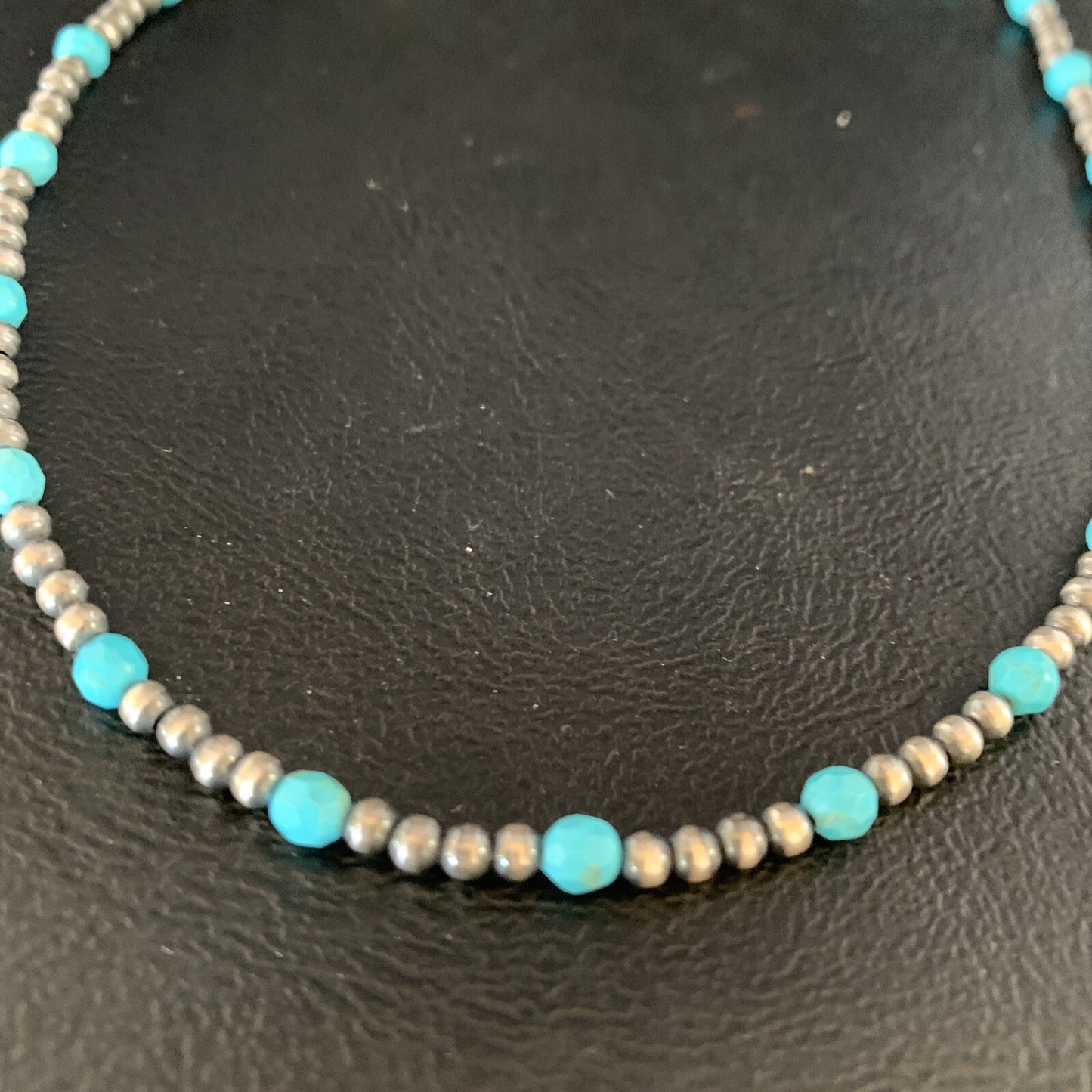 Minimalist Navajo Pearls 3mm Sterling Blue Turquoise Necklace 16" 13591