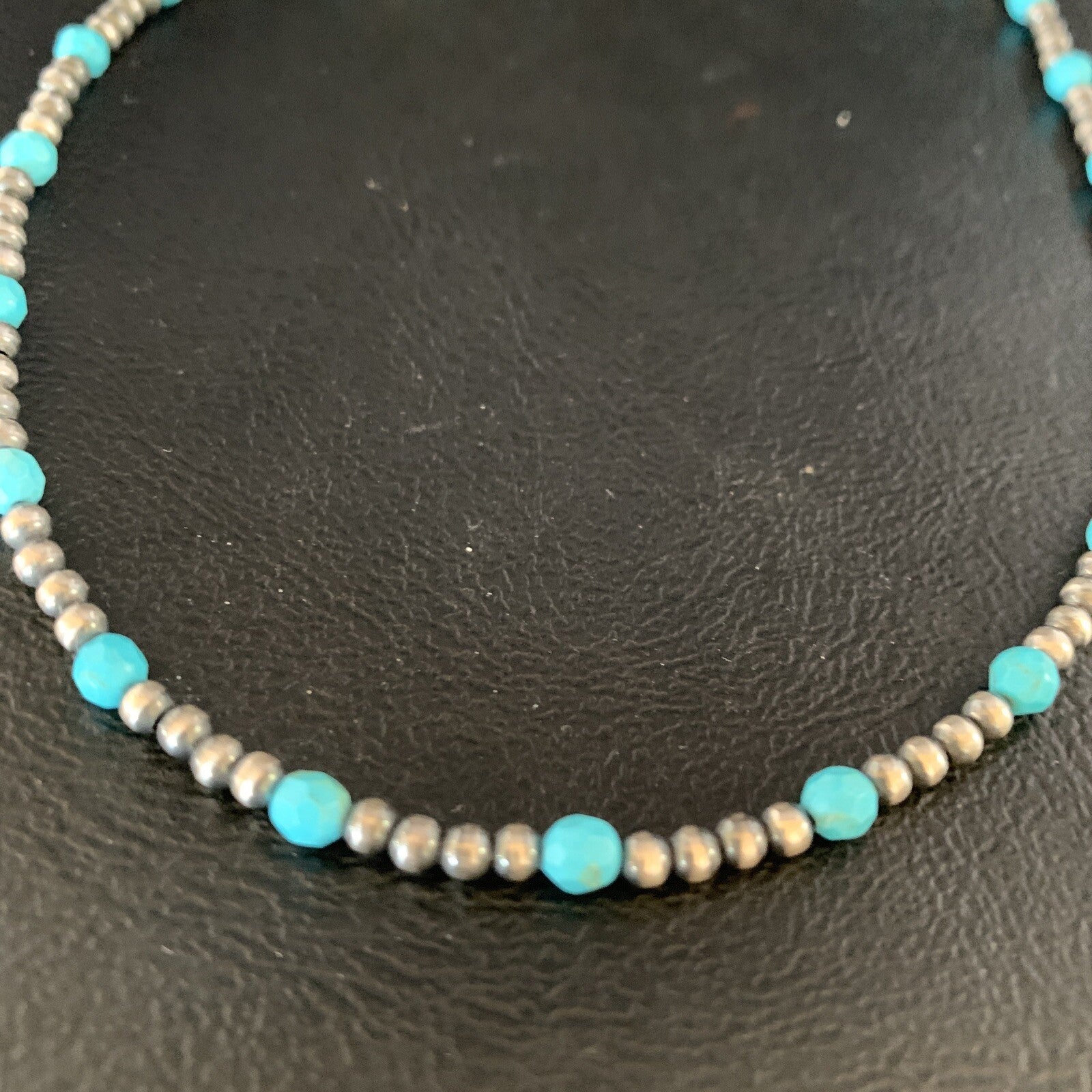 Minimalist Navajo Pearls 3mm Sterling Blue Turquoise Necklace 16" 13591