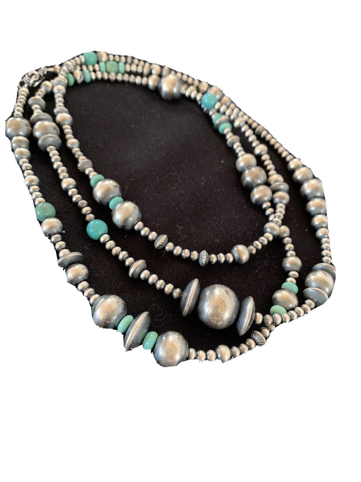 Native Sterling Silver Beads Royston Turquoise 48in Necklace 01401