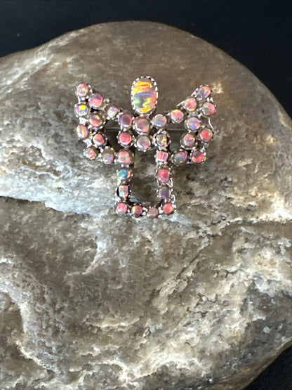 Womens Red Opal Navajo Sterling Silver Butterfly Angel Pin Pendant 18157