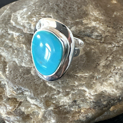 Southwestern Sterling Silver Blue Kingman Turquoise Ring Size 9 18528