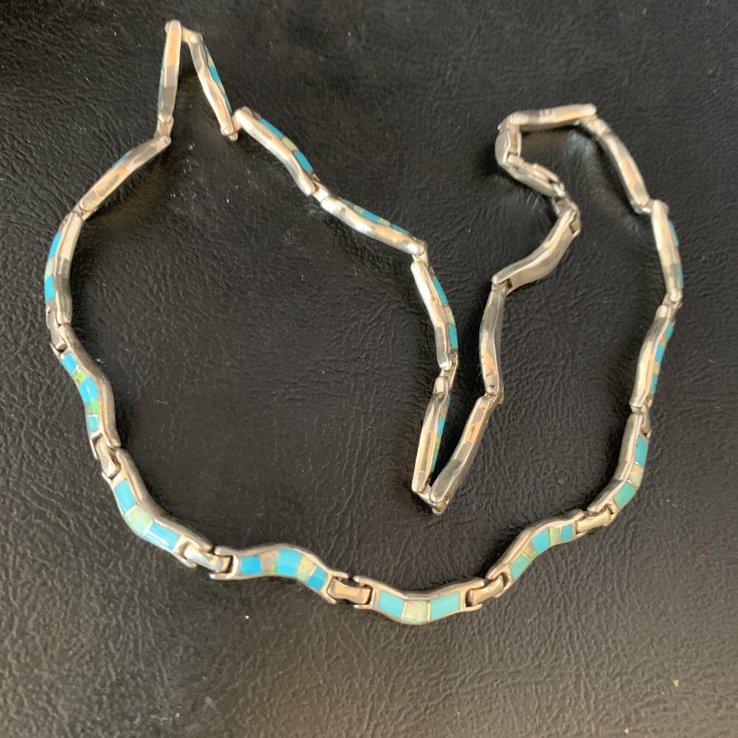 Blue Kingman Sterling Silver Necklace Turquoise Opal Inlay Pendant 16" 13590