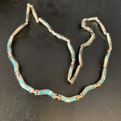 Blue Kingman Sterling Silver Necklace Turquoise Opal Inlay Pendant 16" 13590
