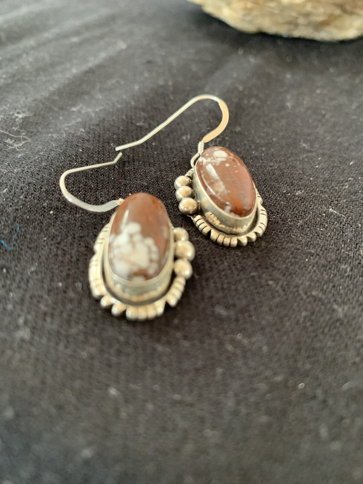 Wild Horse Turquoise Navajo Indian Sterling Silver Dangle Earrings 1" 00150