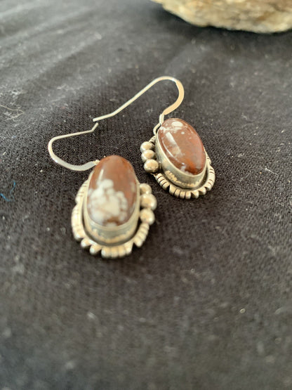 Wild Horse Turquoise Navajo Indian Sterling Silver Dangle Earrings 1" 00150