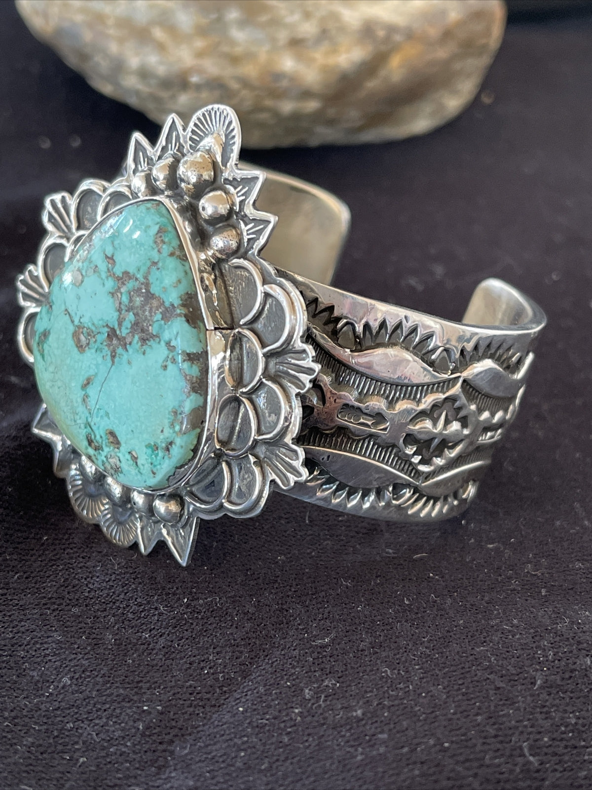Native Mens Navajo Sterling Silver Handmade Turquoise Cuff Bracelet 1289