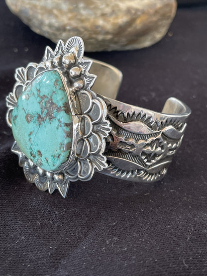 Native Mens Navajo Sterling Silver Handmade Turquoise Cuff Bracelet 1289