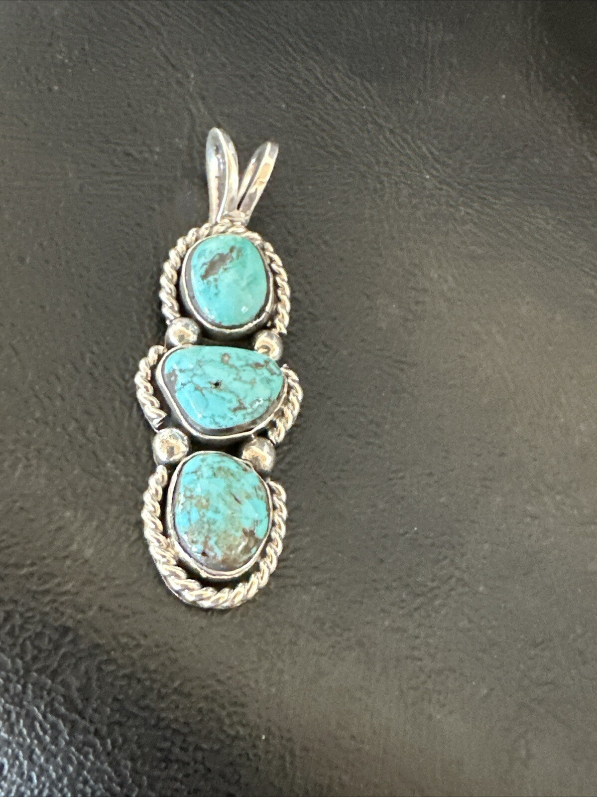 Blue Turquoise 3 Stone Navajo Sterling Silver Cluster Pendant Only 18312