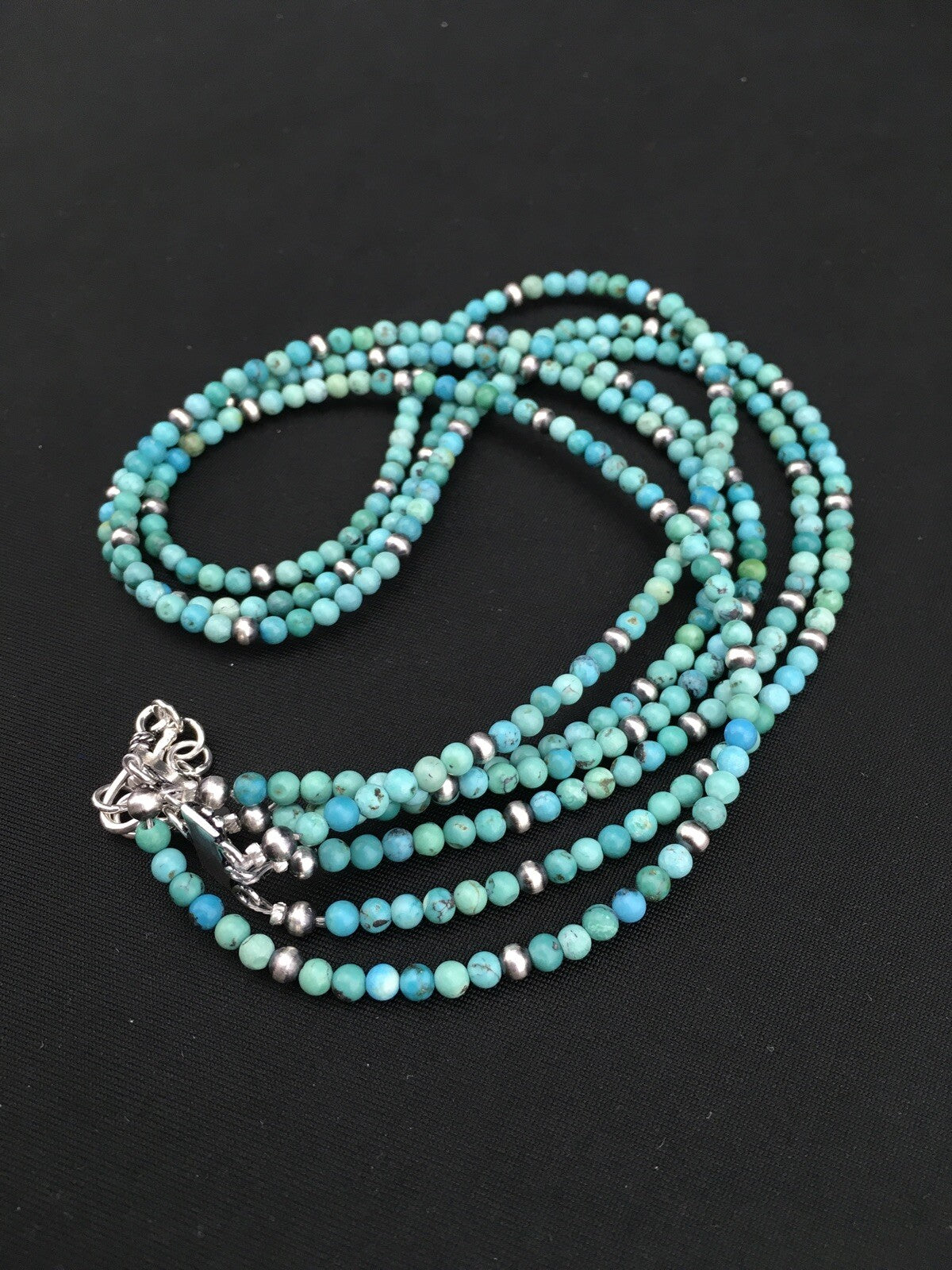 Turquoise 3 Strands Southwestern Sterling Silver Necklace 21" 01097