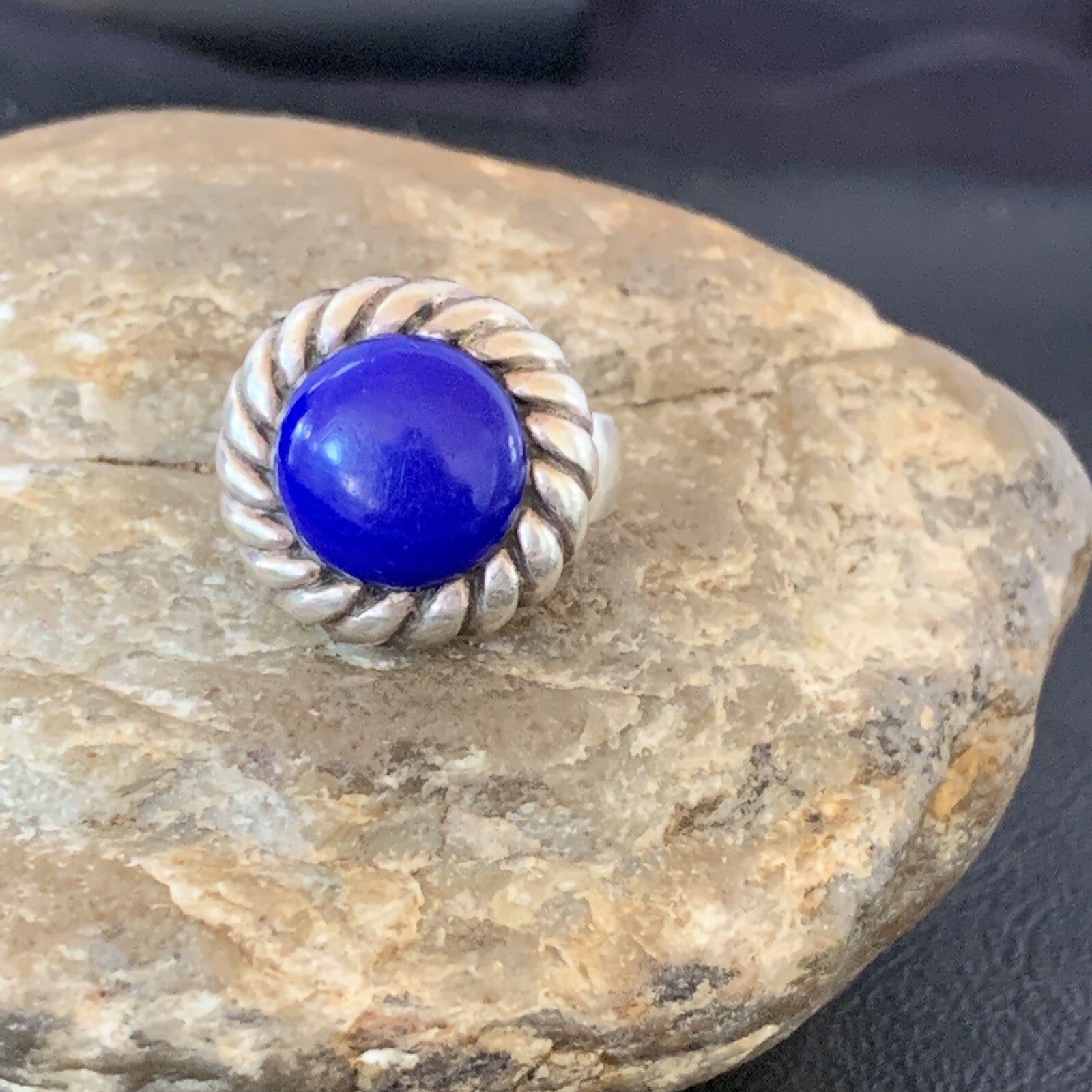Blue Lapis Navajo Sterling Silver Old Pawn Ring Size 5 10378