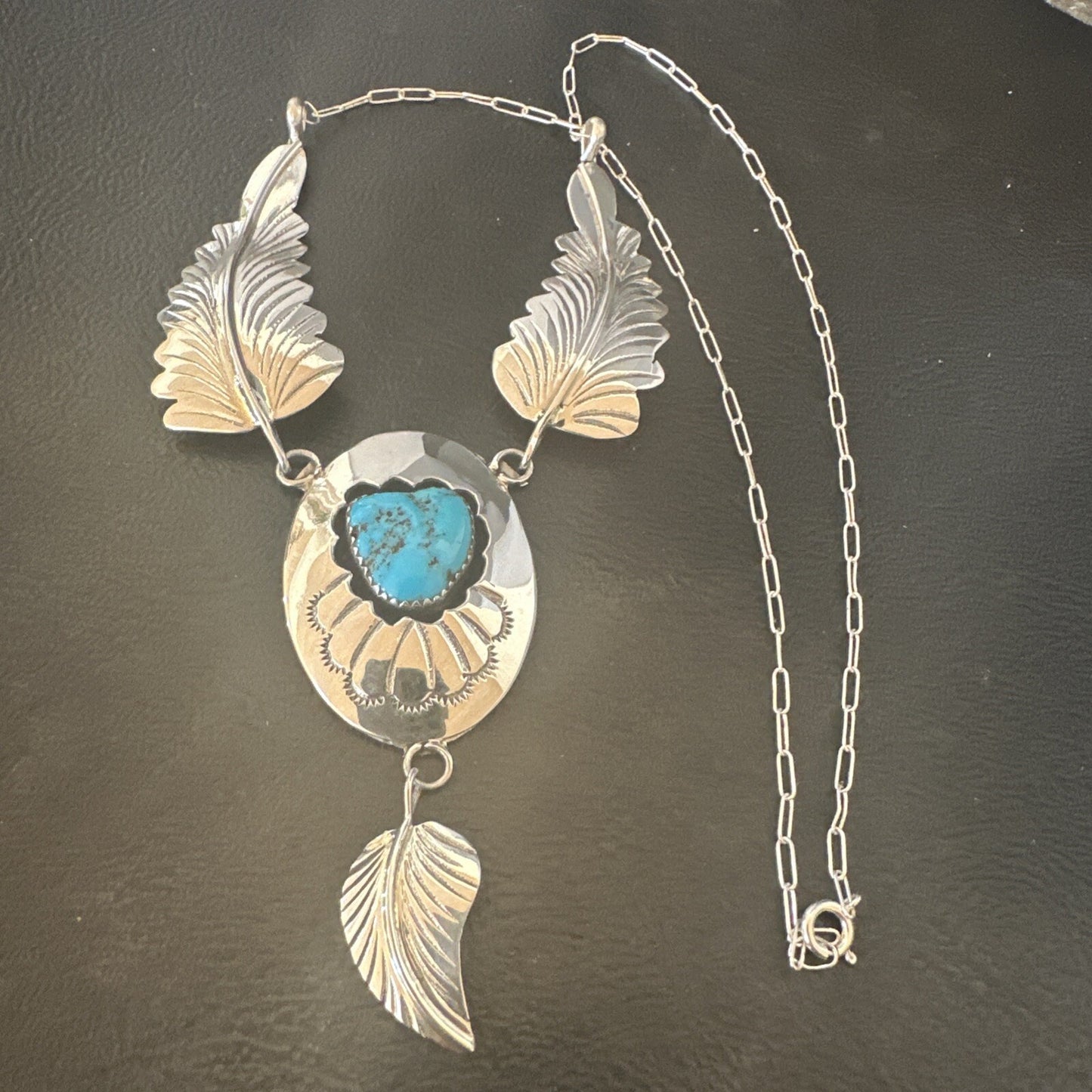 Blue Kingman Turquoise Navajo Sterling Silver Necklace Pendant 18576